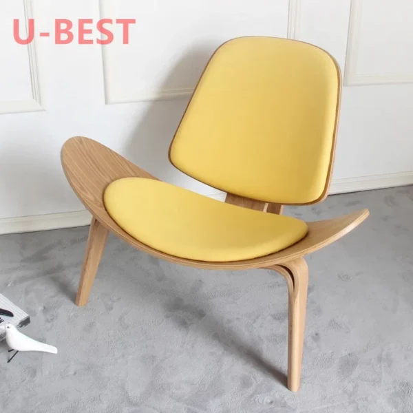 U-Best Bentwood Black Lounge Upholster Living Room Hans Wegner Style Wing Smiling Three-legged Shell Wood Chair - Image 4