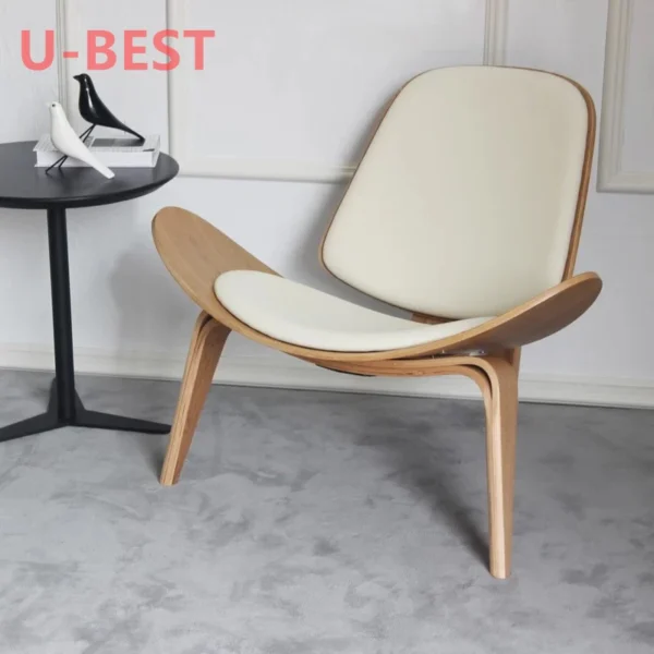 U-Best Bentwood Black Lounge Upholster Living Room Hans Wegner Style Wing Smiling Three-legged Shell Wood Chair - Image 5