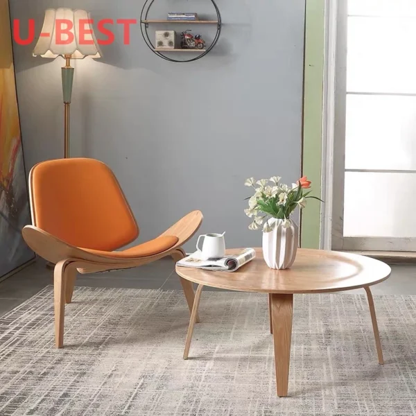 U-Best Bentwood Black Lounge Upholster Living Room Hans Wegner Style Wing Smiling Three-legged Shell Wood Chair - Image 2