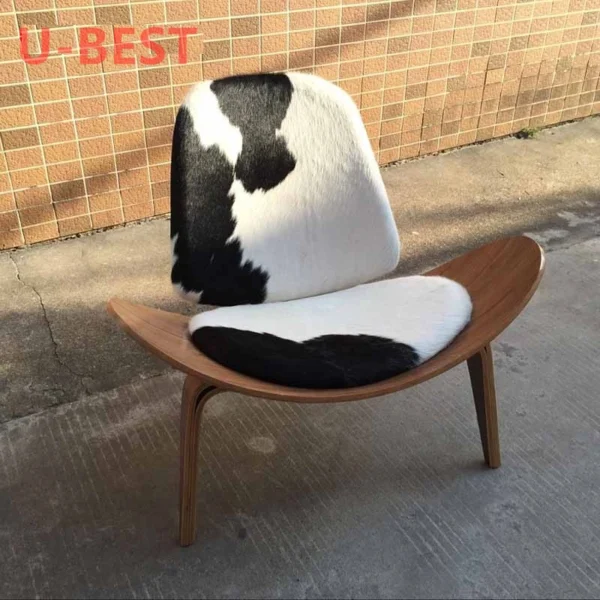 U-Best Bentwood Black Lounge Upholster Living Room Hans Wegner Style Wing Smiling Three-legged Shell Wood Chair - Image 6