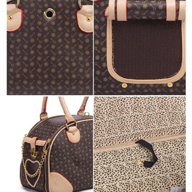 High-end Designer Leather PU Checkered Plaid Breathable Travel Cat Bag Pet tote Carrier Bags