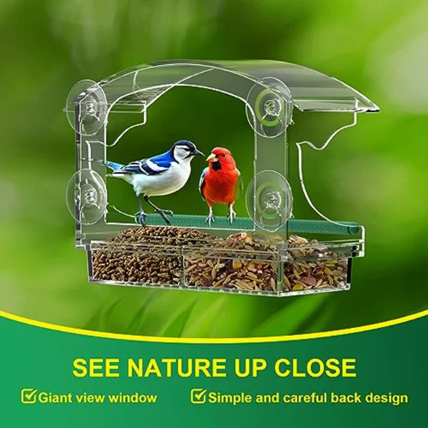 Clear Window Bird Feeder with 4 Strong Suction Cups and Detachable Seed Tray, Acrylic Birds Feeders for Outside Mounted Viewing - Image 3