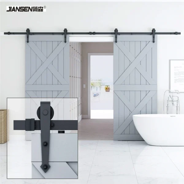 8FT/2.44m Antique Double Sliding Barn Door Hardware Roller Track Kit Black - Image 6