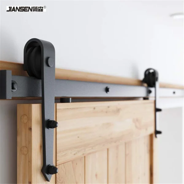 8FT/2.44m Antique Double Sliding Barn Door Hardware Roller Track Kit Black - Image 4