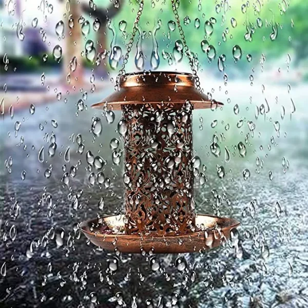 2 In 1 Solar Energy Bird Feeder Waterproof Garden Solar Street Lamp Birdhouse Wall Hanging Bronze Metal Tray Bird Feeder Outdoor - Image 3