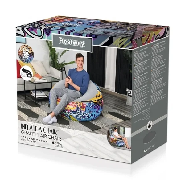 Bestway 75075 Inflatable Graffiti Air Chair Foldable Portable Sofa Furniture - Image 3