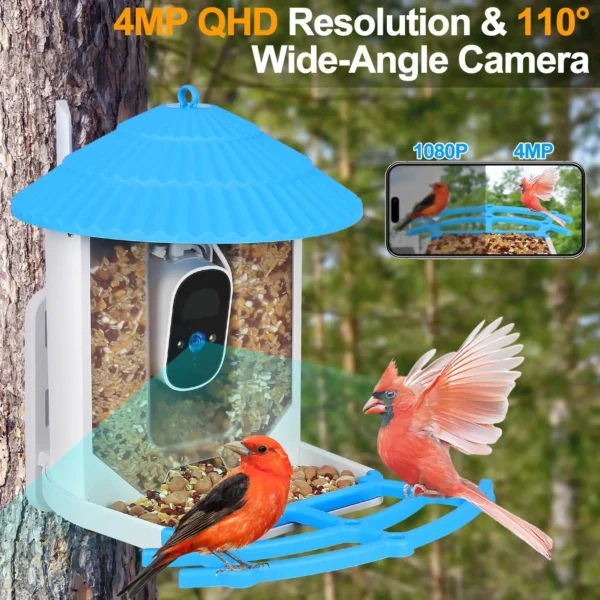 Wireless Outdoor APP Control Smart Bird Feeder with Camera Batteries Solar Powered Color Night Vision AI Identify Bird Species - Image 4