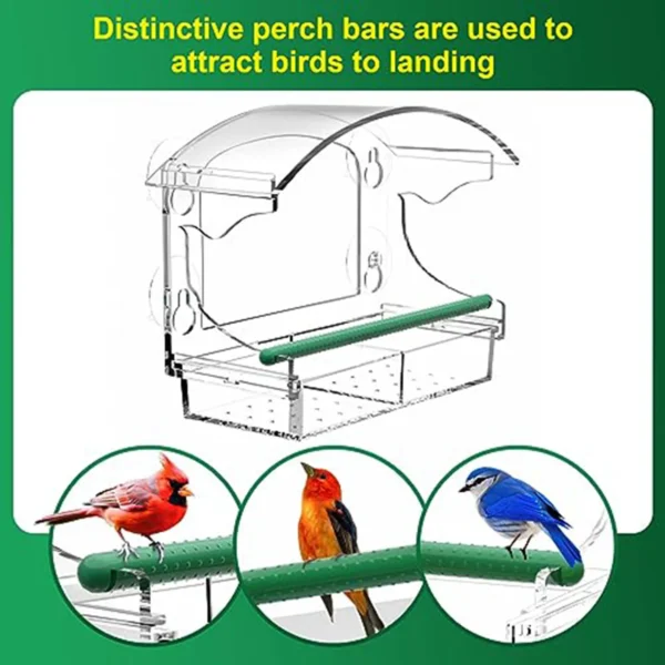 Clear Window Bird Feeder with 4 Strong Suction Cups and Detachable Seed Tray, Acrylic Birds Feeders for Outside Mounted Viewing - Image 2