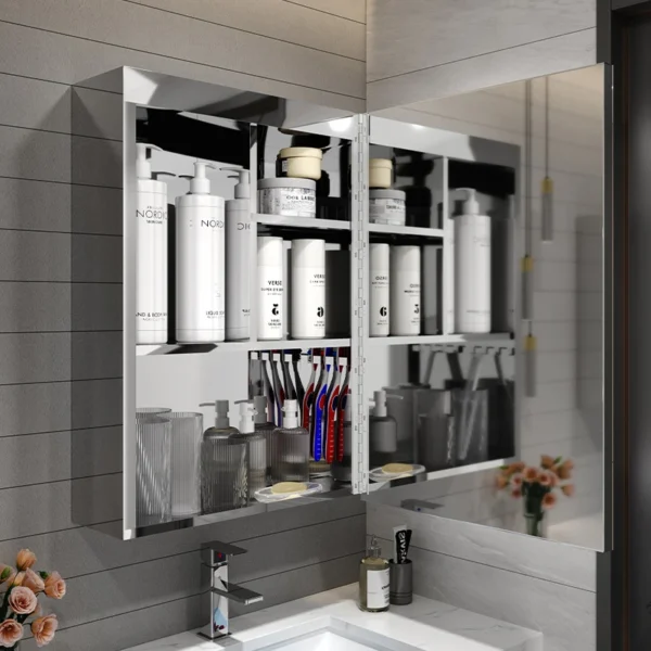 smart mirror cabinet illuminated bathroom mirror cabinet single door stainless steel wall mounted medicine cabinet led lighting - Image 6