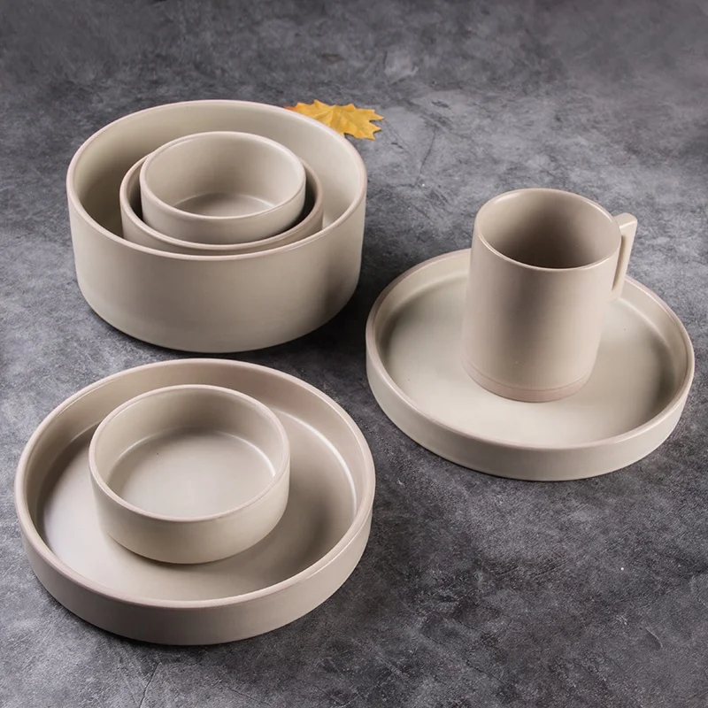White Korean Style Sandy Soil Dinnerware Ceramic Plates Figuline Porcelain Plate Mug Dishes Kitchenware Set with Lid Cover