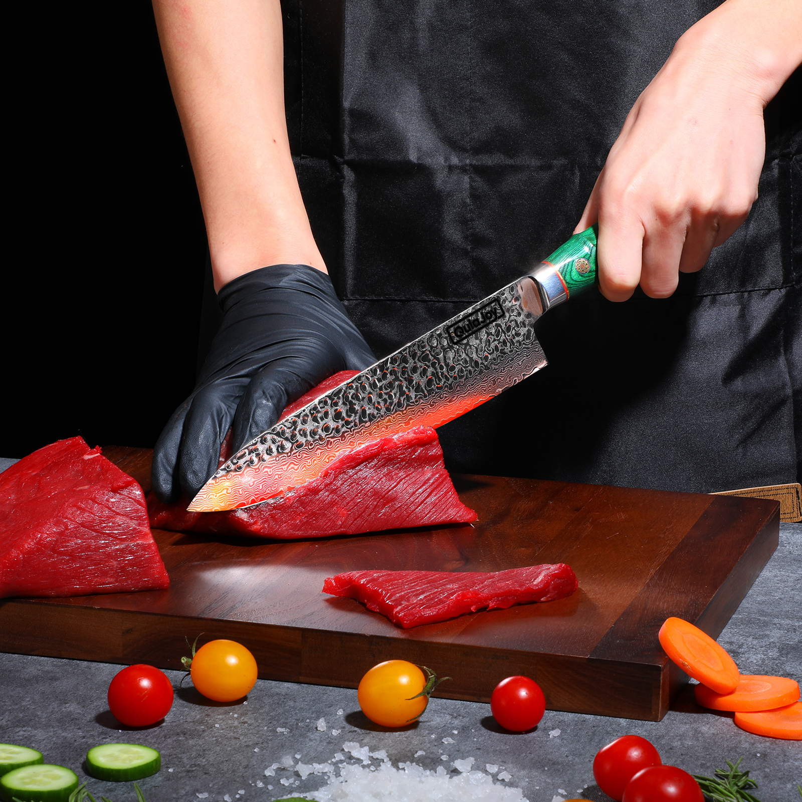 Qulajoy Japanese Chef Knife 8 Inch,67 Layers Damascus VG-10 Steel Core,Professional Hammered Kitchen Knife,Handcrafted With Ergonomic Bamboo Shape Handle - Image 6