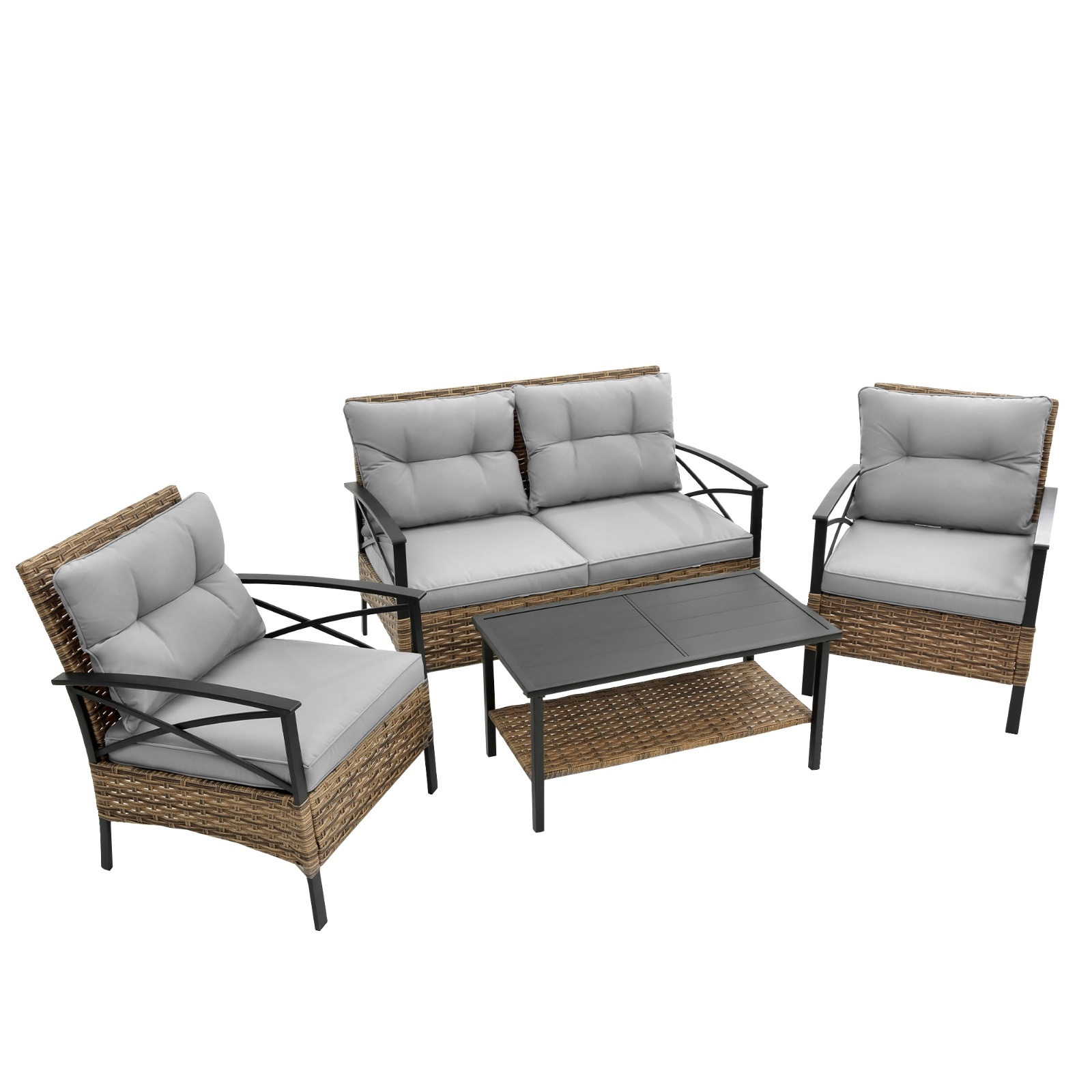 Patio 4Piece Sectional Sofa Set KD Rattan Wicker Outdoor Garden Furniture - Image 6