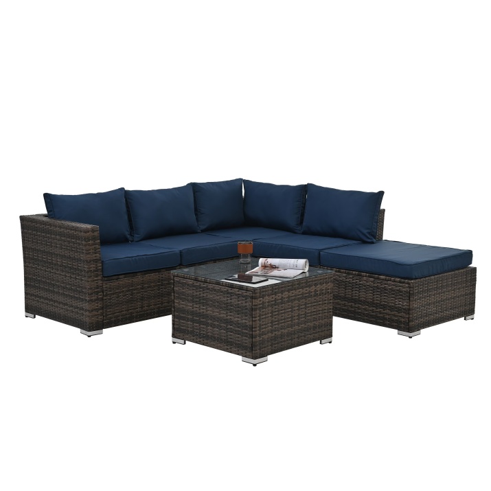 Patio Furniture, Outdoor Furniture, Seasonal PE Wicker Furniture, 4 Set Wicker Furniture With Tempered Glass Coffee Table - Image 10
