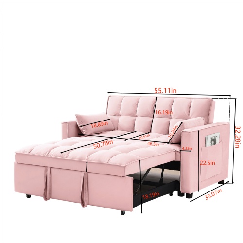 Modern Velvet Loveseat Futon Sofa Couch W Pullout Bed,Small Love Seat Lounge Sofa W Reclining Backrest,Toss Pillows, Pockets,Furniture For Living Room,3 In 1 Convertible Sleeper Sofa Bed - Image 8
