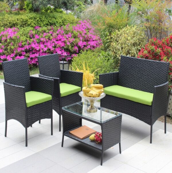 4PC Rattan Patio Furniture Set Outdoor Wicker Sofa W  Green Cushions - Image 6