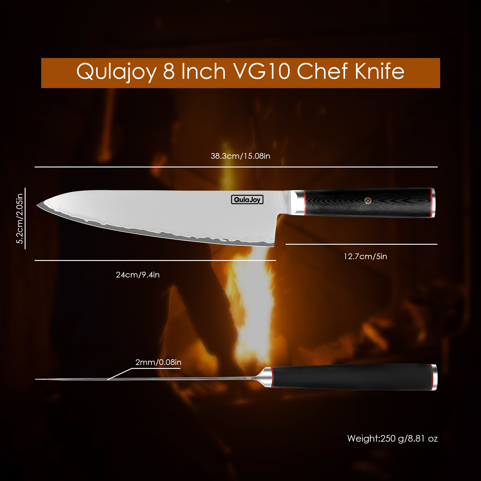 Qulajoy VG10 Chef Knife, Japanese 10Cr15MoV Steel Chefs Knives, Slicing Knife For Meat Vegetable - Image 6