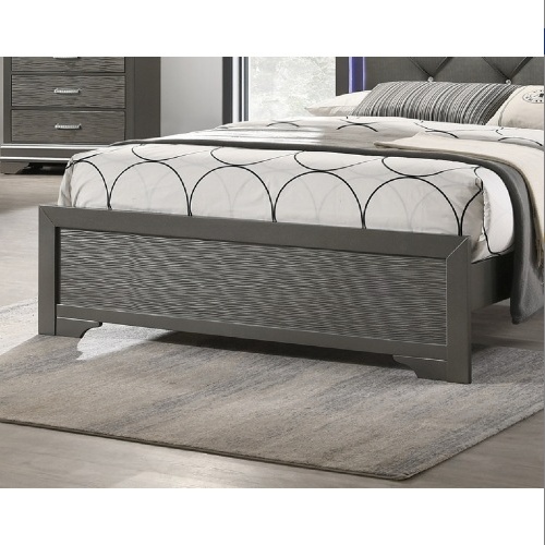 Dark Gray Faux Leather Tufted Headboard 1pc Queen Size Bed W LED Bedroom Furniture Gray Unique Texture FB Solid Wood - Image 8