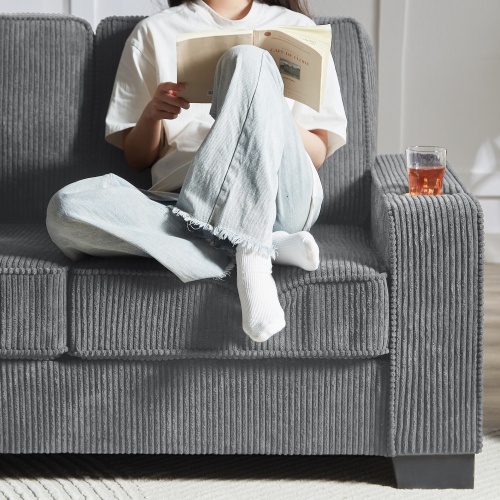 83.86Corduroy Fabric Sofa,Modern Compressed Couch,3-Seater Sofa, Furniture For Living Room,Bedroom,office - Image 4