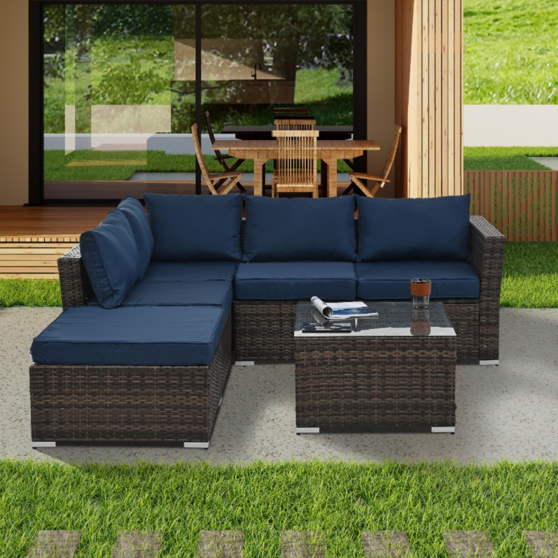 Patio Furniture, Outdoor Furniture, Seasonal PE Wicker Furniture, 4 Set Wicker Furniture With Tempered Glass Coffee Table - Image 4