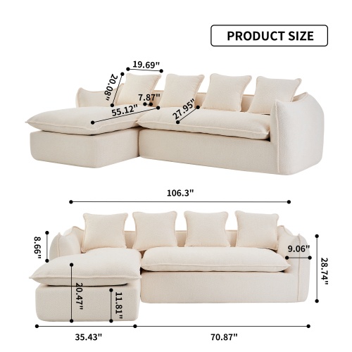 VIDEO Provided Sofa Deep Seat Sofa 3 Seater For Living Room Oversized Comfy Sofa L-Shape Sofa Couch With Chaise Home Furniture Sleeper Sectional Sofa For Apartment, Office Left Hand Facing - Image 7