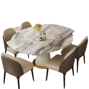 Luxury Marble Dining Table Set – Modern Semicircle Table with 6 Chairs