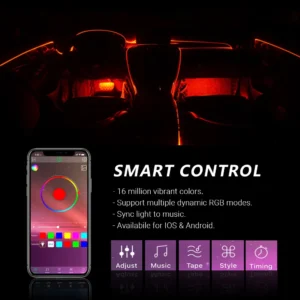 Neon LED Strip 6-in-1 APP Car Interior Ambient Light Kit, Flexible & Custom