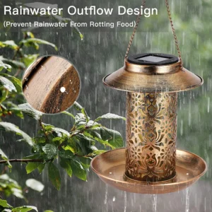 Solar Hanging Bird Feeder – Metal Feeder & Garden Lantern for Cardinals