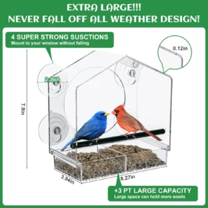 Large Window Bird Feeder with Strong Suction Cups – Perfect for Cardinals & More