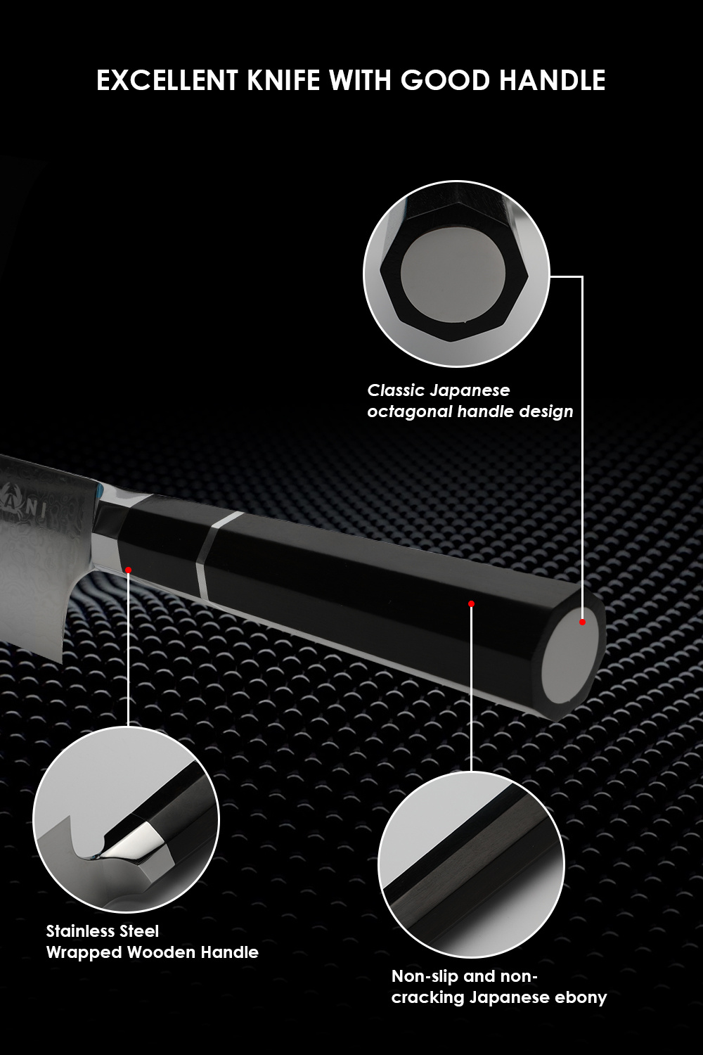 Kegani 8 Inch Japanese Kiritsuke Chef Knife, Japanese 67 Layers VG-10 Damascus Knife, Ebony FullTang Handle Natural Texture Japanese Knife Sushi Knife Gyuto Knife - Image 5