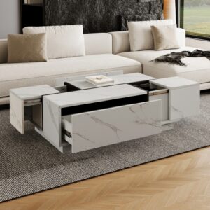 Rectangular Sliding Top Coffee Table With 2 Drawers And 2 Hidden Storage For Living Room 47.2