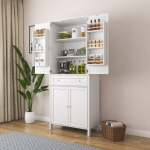 70.87Tall Kitchen Pantry, Storage Cabinet , Kitchen Cabinet , Drawer And Adjustable Shelves, For Kitchen, Dining Room, White