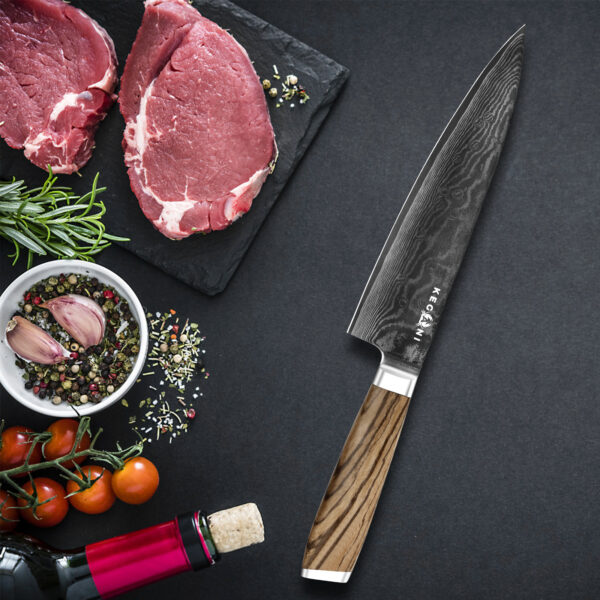 Kegani Chef Knife - 8 Inch Japanese Knife, 67 Layers Japanese VG-10 Damascus Steel Ultra Sharp Kitchen Knife, Professional Chef Knife Gyuto Knife- Ergonomic FullTang Handle - Image 5