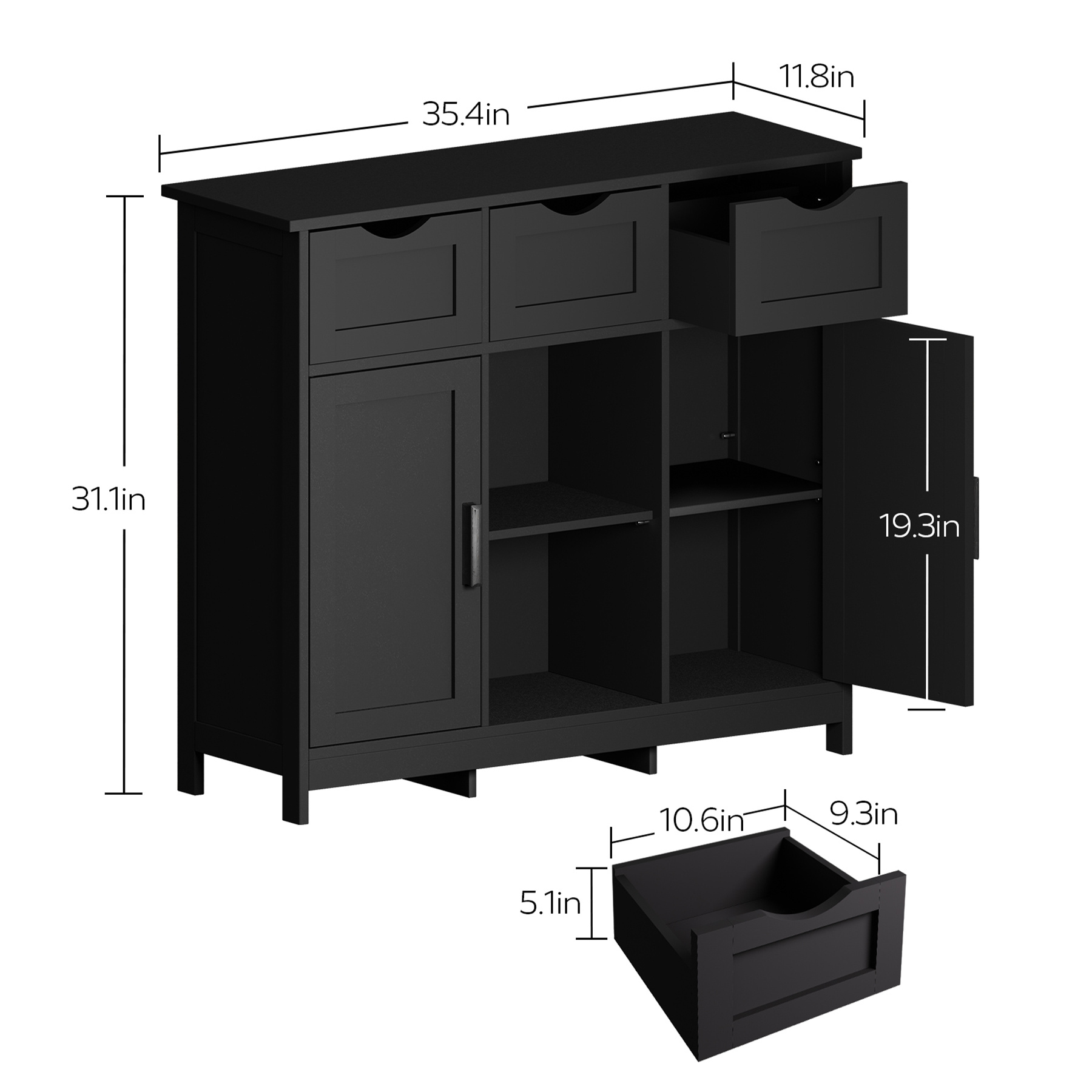 Storage Cabinet, Wooden Floor Cabinet, Storage Cabinet With Drawers And Shelves, Living Room, Bedroom, Bathroom Furniture, Home Decoration Cabinet - Image 6