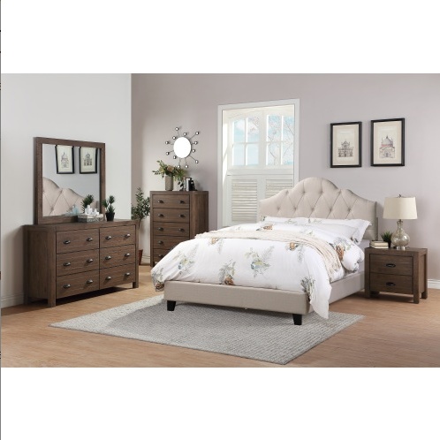 Contemporary 1pc Queen Size Bed Adjustable HB Light Brown Polyfiber Tufted Upholstered Wooden Bedframe Bedroom Furniture - Image 3