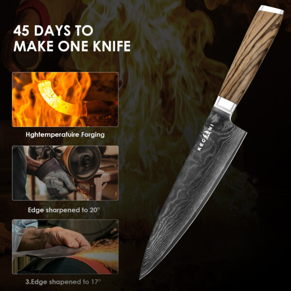 Kegani Chef Knife - 8 Inch Japanese Knife, 67 Layers Japanese VG-10 Damascus Steel Ultra Sharp Kitchen Knife, Professional Chef Knife Gyuto Knife- Ergonomic FullTang Handle - Image 2