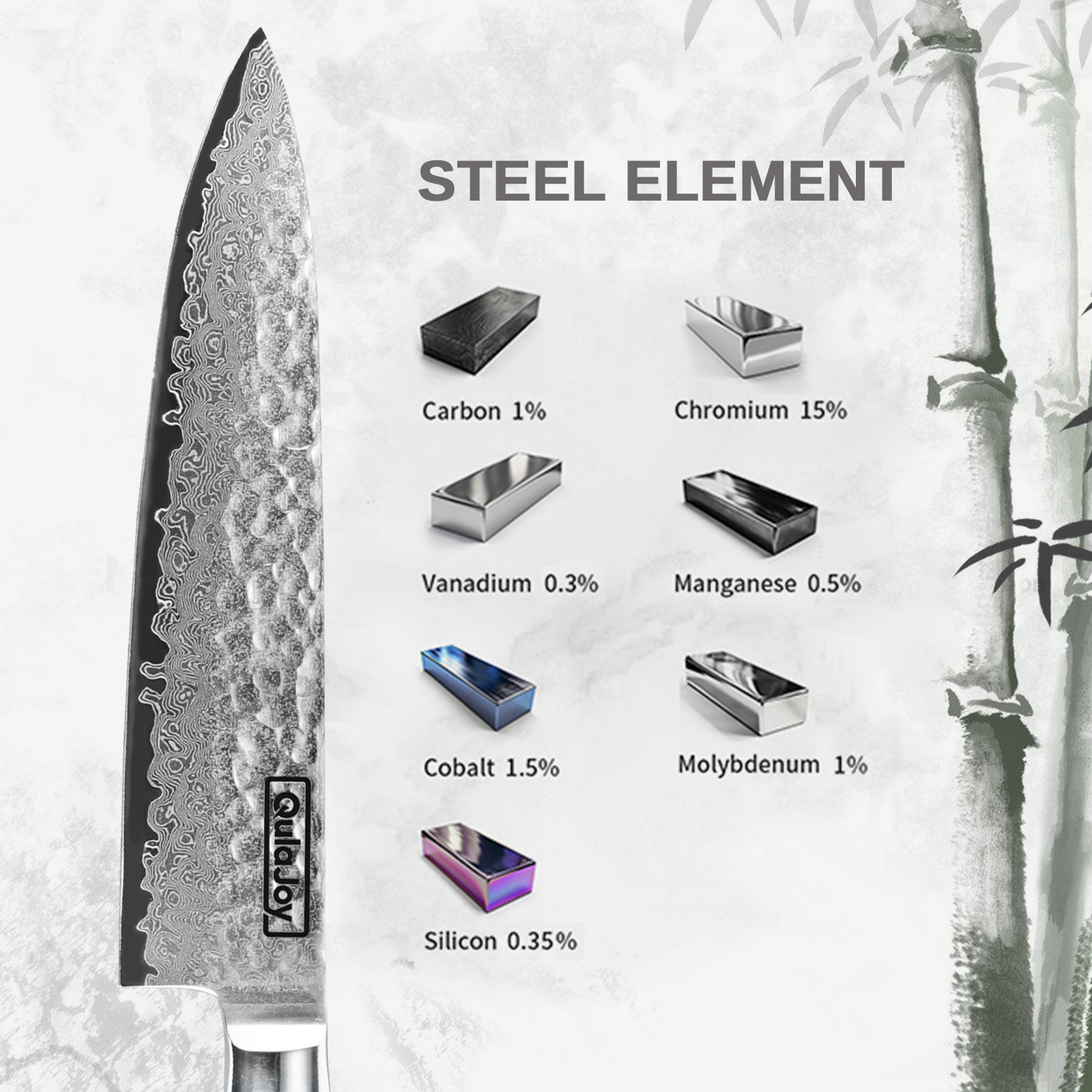 Qulajoy Japanese Chef Knife 8 Inch,67 Layers Damascus VG-10 Steel Core,Professional Hammered Kitchen Knife,Handcrafted With Ergonomic Bamboo Shape Handle - Image 10