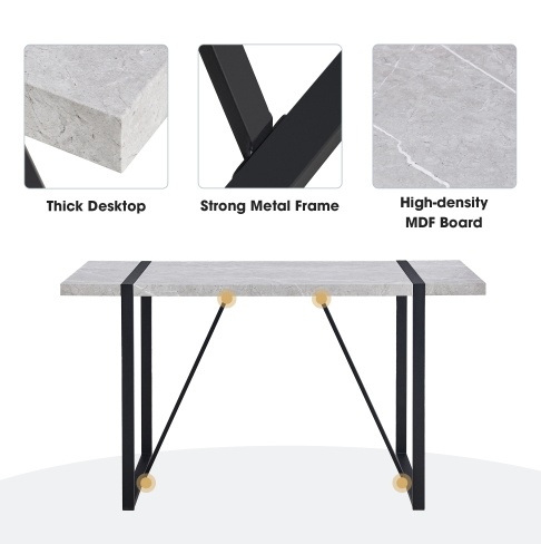 Modern Dining Table, 55 Inch Kitchen Table For 4 People, Rectangular Dinner Table For Dining Room, Home Office, Living Room Furniture, Easy Assembly, - Image 2