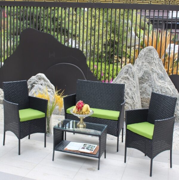 4PC Rattan Patio Furniture Set Outdoor Wicker Sofa W  Green Cushions - Image 7